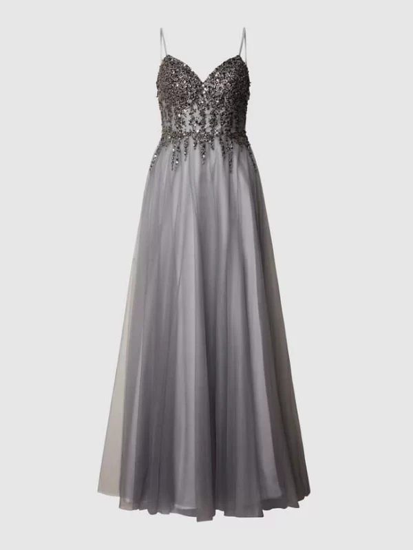 Unique Abendkleid Mit Ziersteinen Und Pailletten – Rauchblau 3