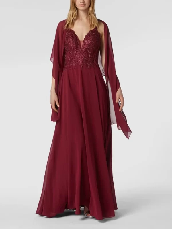 Luxuar Abendkleid Mit Strasssteinen – Bordeaux Rot 1