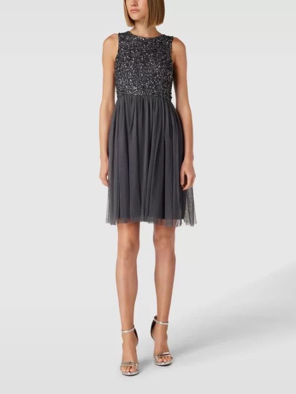 LACE & BEADS Cocktailkleid Mit Paillettenbesatz – Anthrazit 1