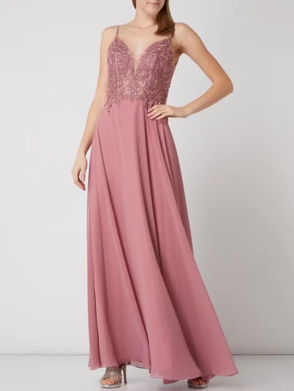 Luxuar Abendkleid Mit Zierborten Und Pailletten – Altrosa 1